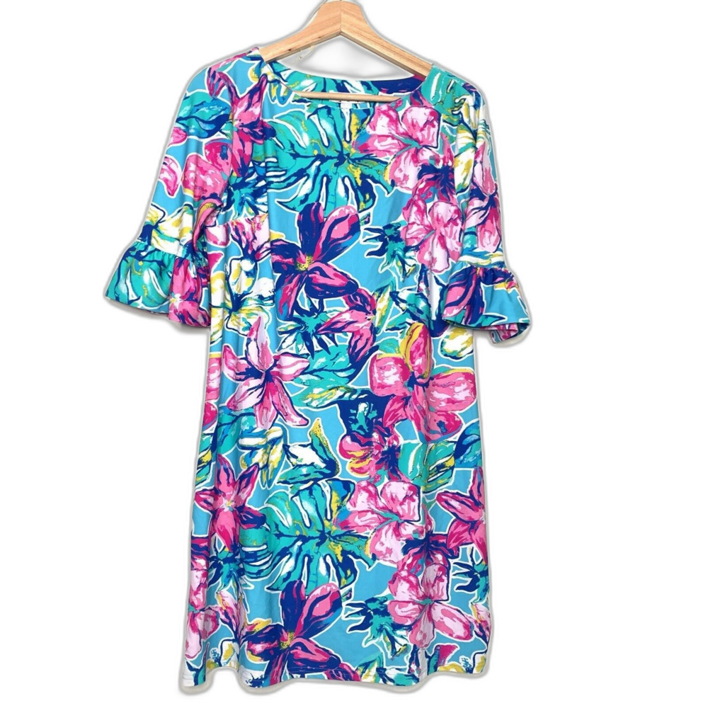 Aryeh Ruffled Sleeves Floral Shift Dress Size Medium Stretchy